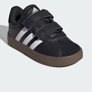 Adidas Kids Black and White Sneakers with Brown Sole